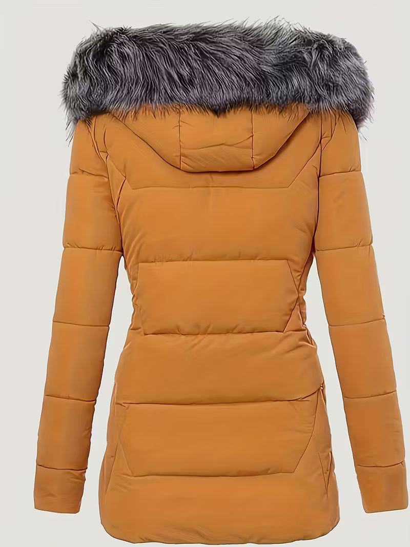 SLIM - FIT GIACCA DA DONNA CON CAPUCCIO IN PELLICCIA SINTETICA ADATTA A TE CHE NON RINUNCI ALL'ELEGANZA MANTENENDO IL TUO CORPO AL CALDO