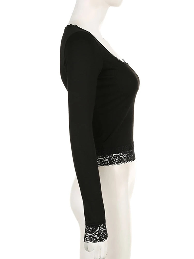 T-shirt Y2K Fairy Grunge — Manica Lunga con Pizzo