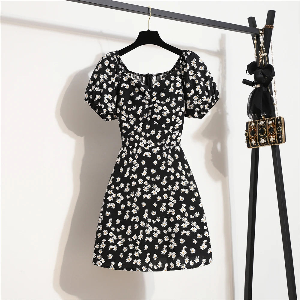 Mini Dress Chiffon Floreale — Maniche a Sbuffo