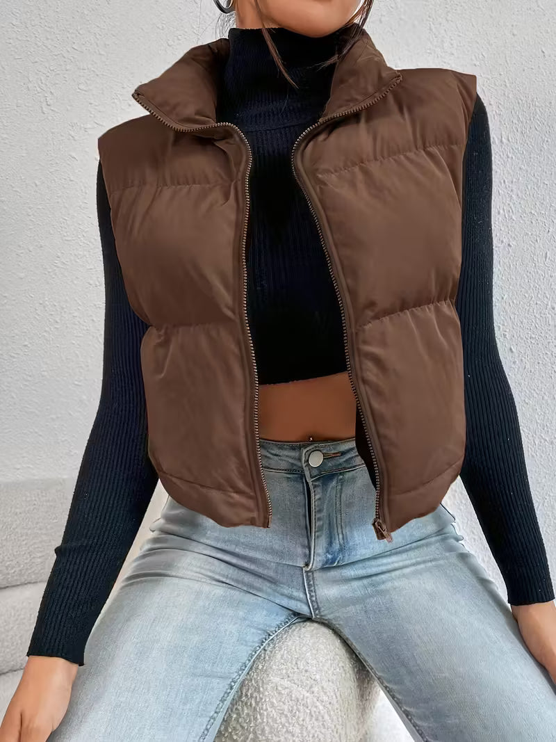 THOUSANDONE1001 - Gilet da donna senza maniche con collo alto