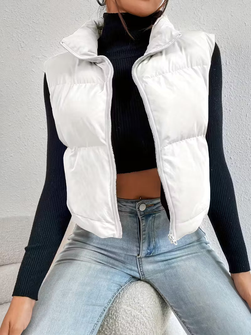 THOUSANDONE1001 - Gilet da donna senza maniche con collo alto