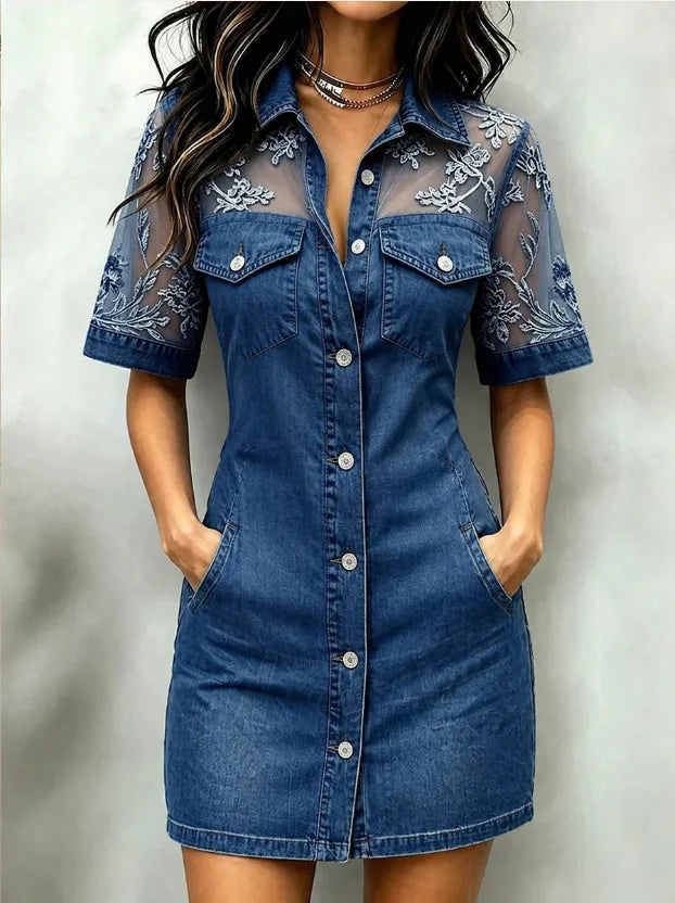 Mini Dress Denim con Pizzo — Overall Estivo