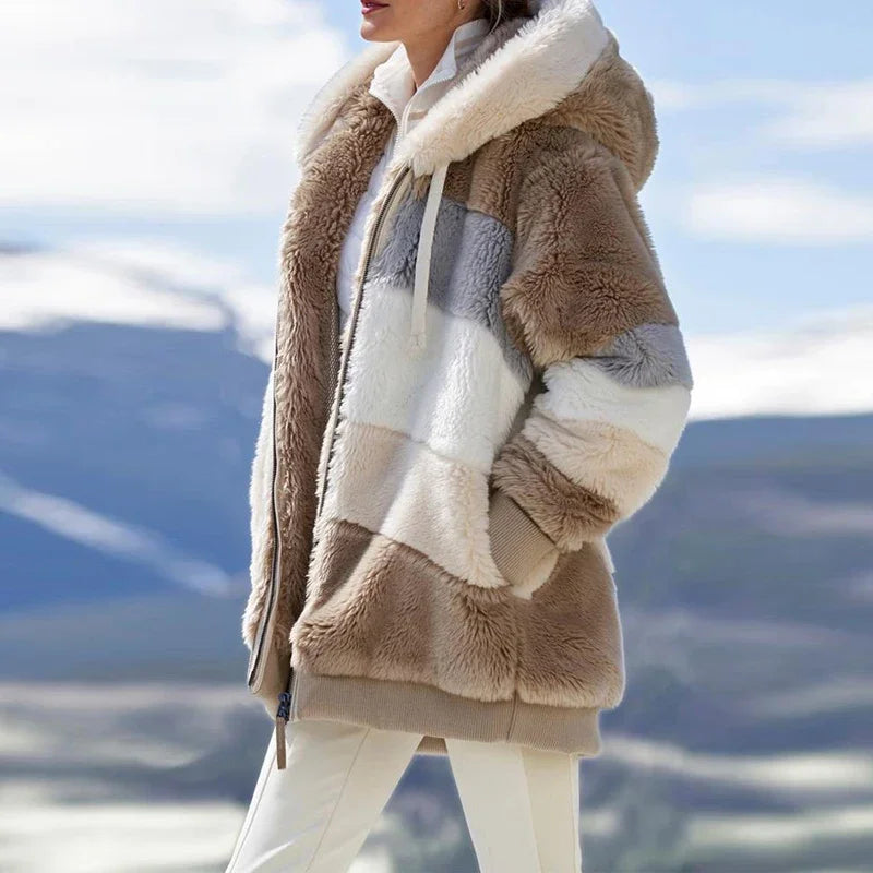 Women's Oversized Plush Jacket — Hooded Streetwear Coat