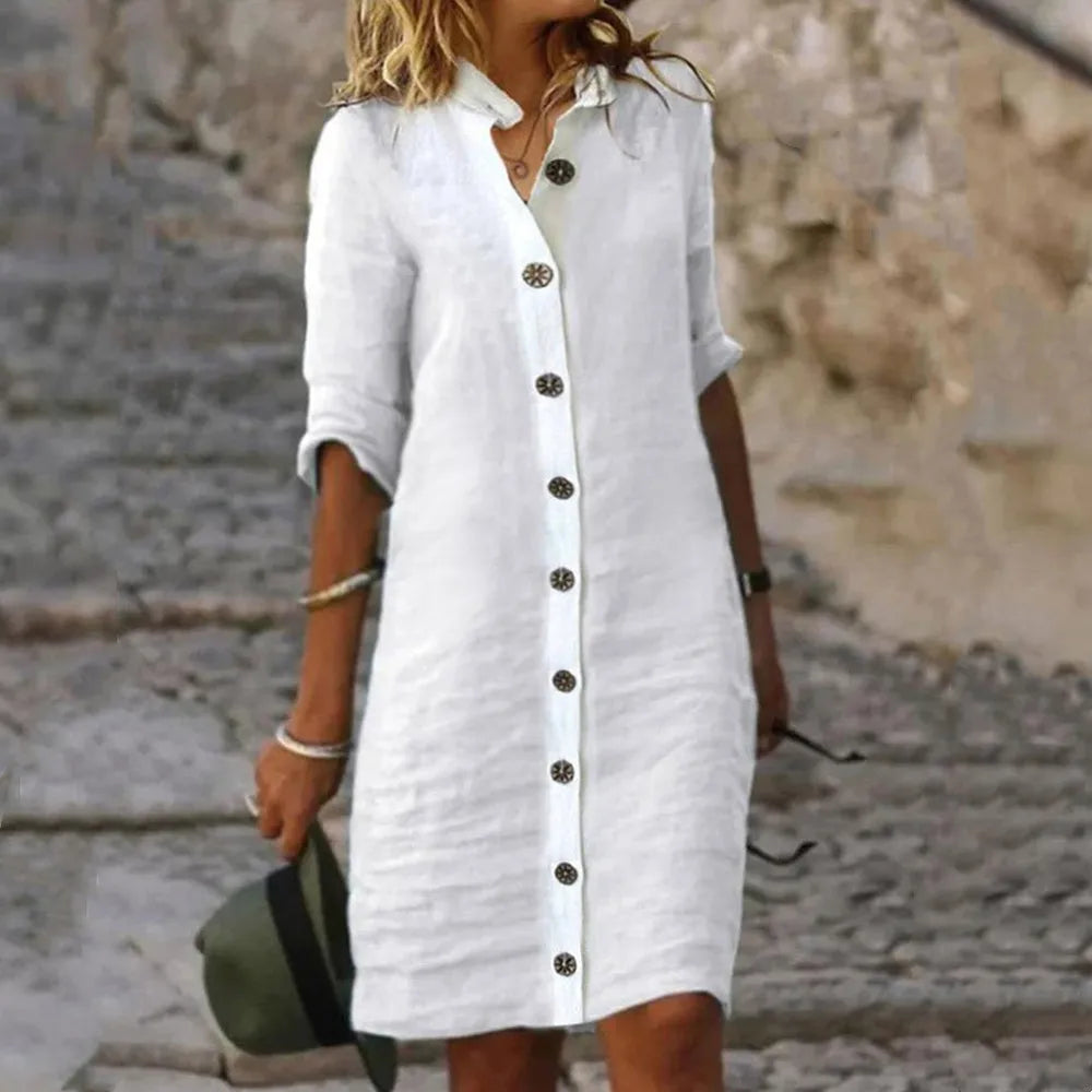 Mini Dress in Lino Bianco — Casual Holiday