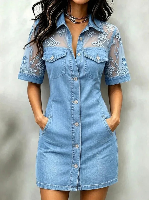 Mini Dress Denim con Pizzo — Overall Estivo