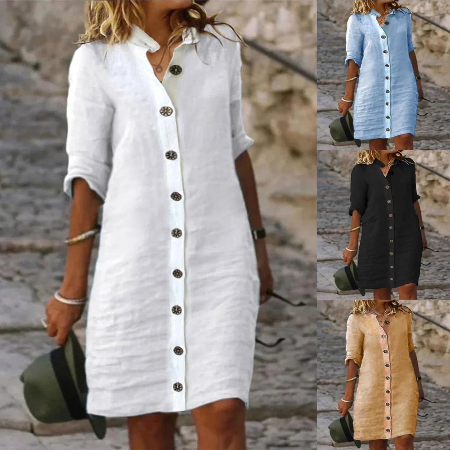 Mini Dress in Lino Bianco — Casual Holiday
