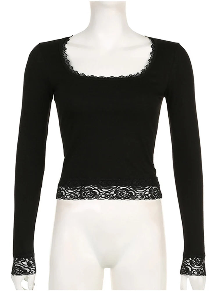 T-shirt Y2K Fairy Grunge — Manica Lunga con Pizzo