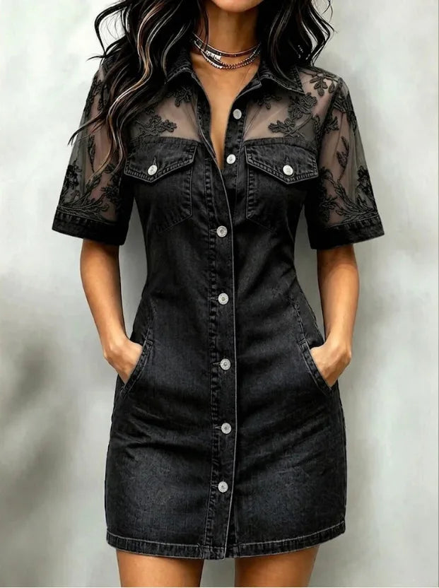 Mini Dress Denim con Pizzo — Overall Estivo