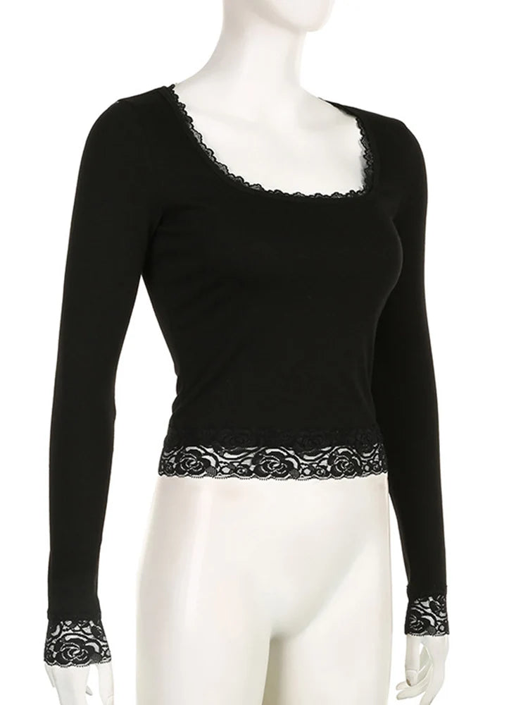 T-shirt Y2K Fairy Grunge — Manica Lunga con Pizzo
