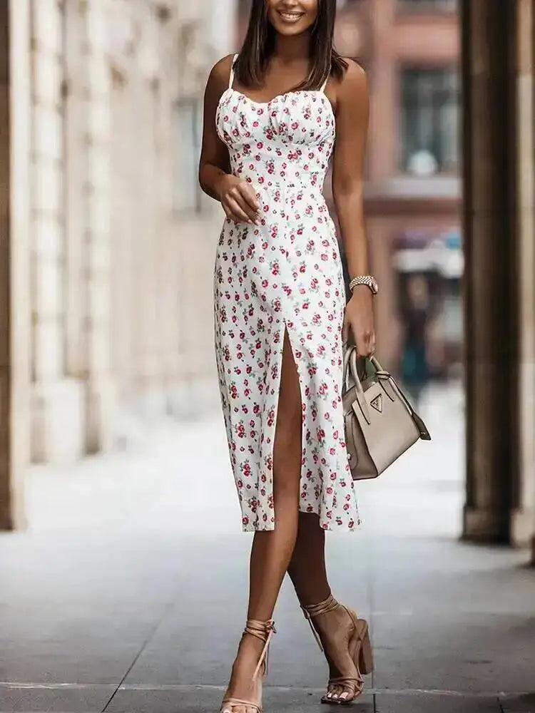 Midi Dress Floreale Backless — Schiena Scoperta Chic