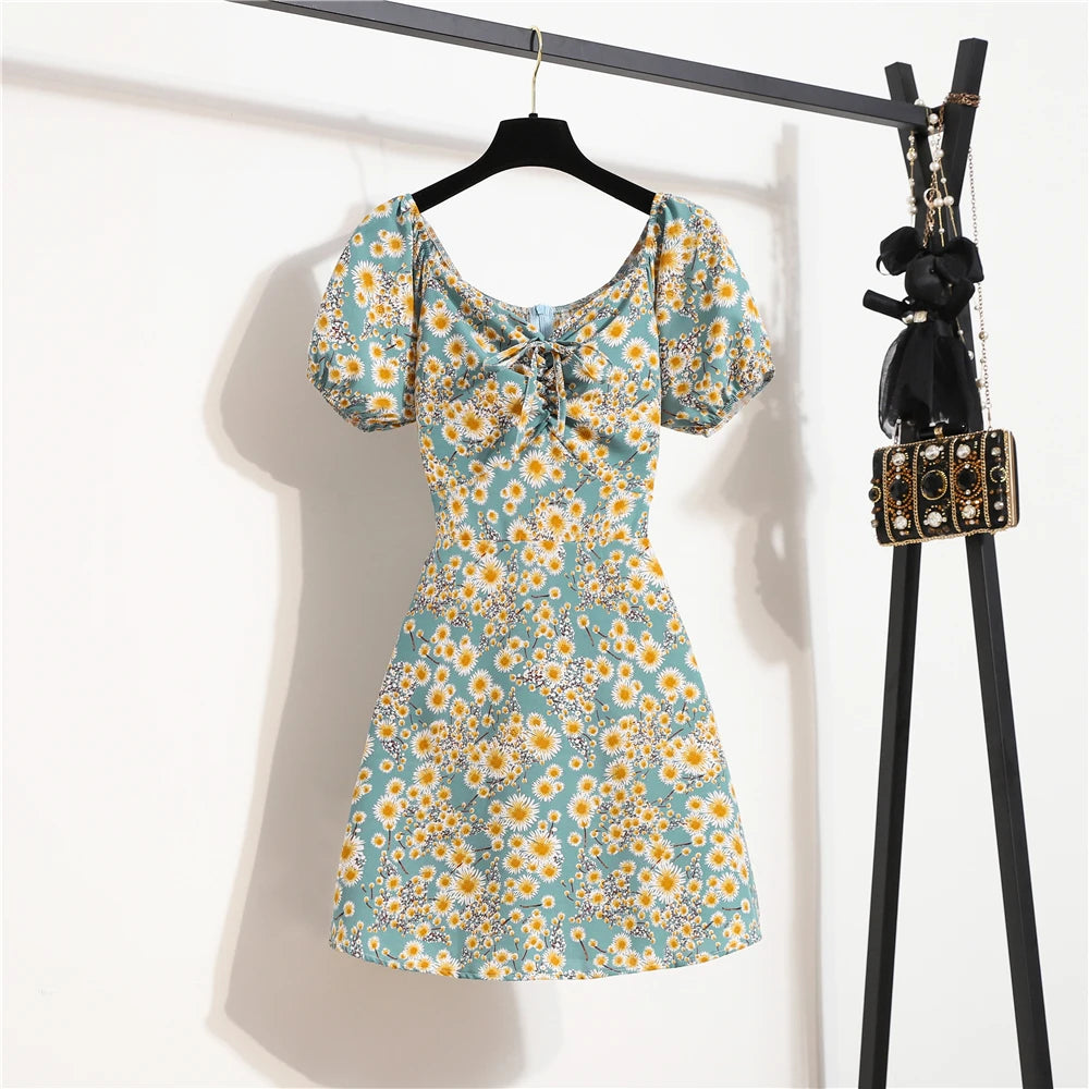 Mini Dress Chiffon Floreale — Maniche a Sbuffo