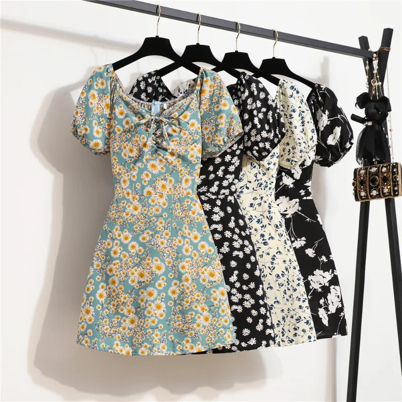Mini Dress Chiffon Floreale — Maniche a Sbuffo