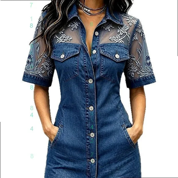 Mini Dress Denim con Pizzo — Overall Estivo