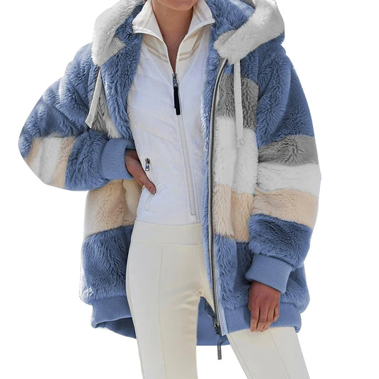 Women's Oversized Plush Jacket — Hooded Streetwear Coat