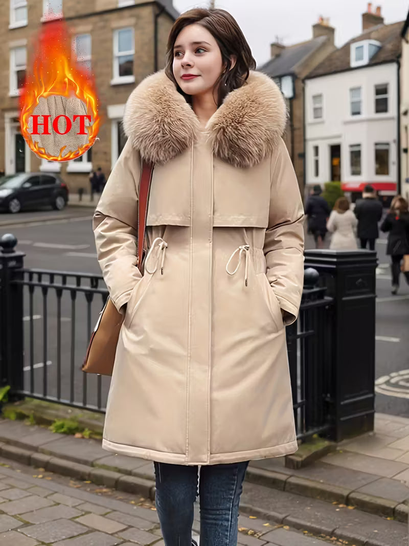 CAPPOTTO INVERNALE DA DONNA INBOTTITO CON CAPUCCIO CON PELOM SINTETICO ANTIVENTO
