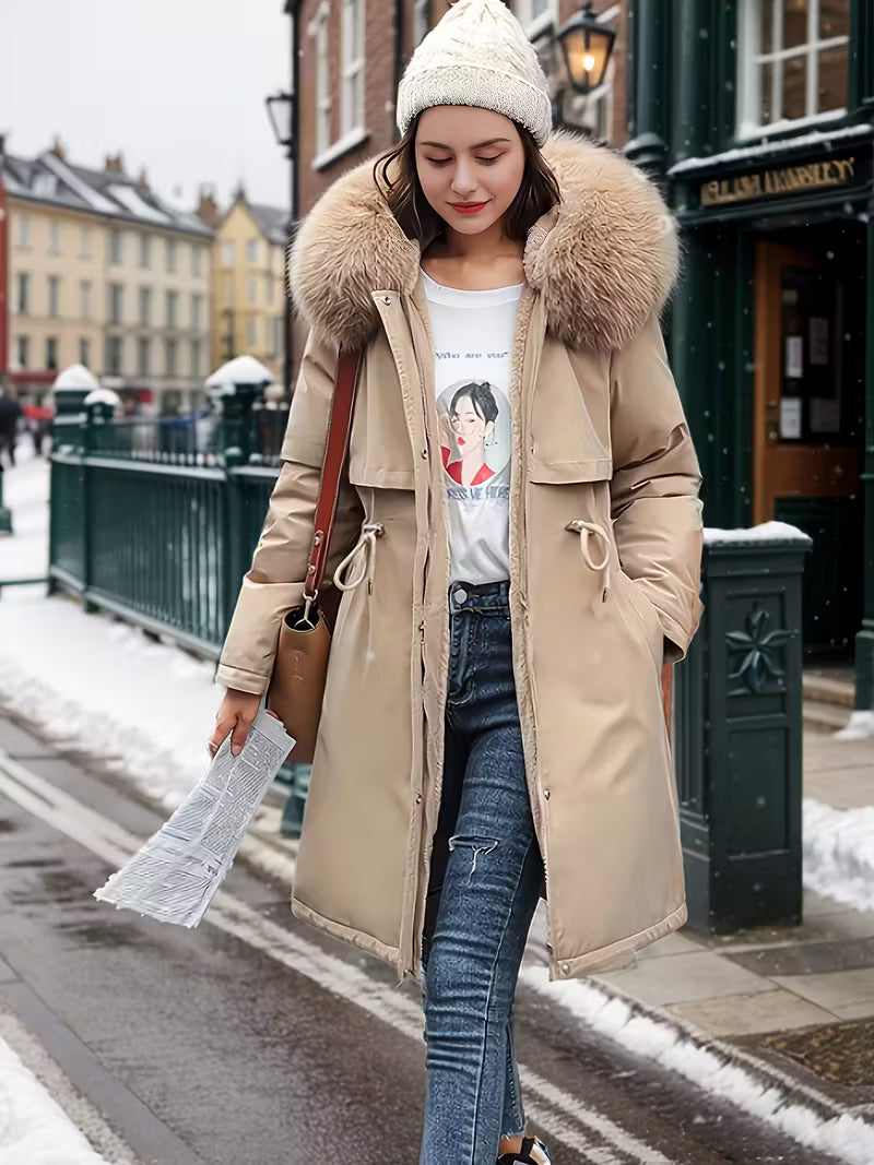 CAPPOTTO INVERNALE DA DONNA INBOTTITO CON CAPUCCIO CON PELOM SINTETICO ANTIVENTO